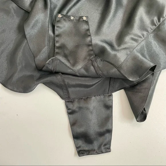 Vintage Victorias Secret Nighty Body Suit Silky Plunge Covered Button Black - Picture 9 of 15